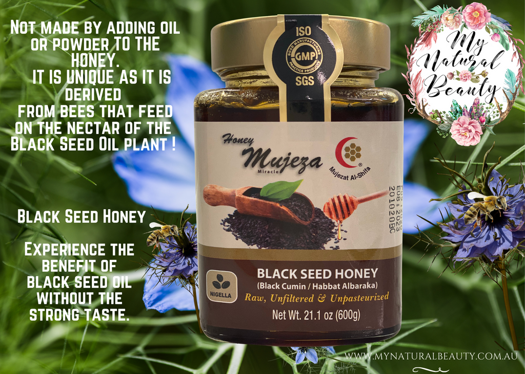 Mujeza Black Seed Honey (Black Cumin)- 4 x 600g  RECEIVE A FREE GIFT- 120 Black Seed Oil Capsules (valued at $39.95)