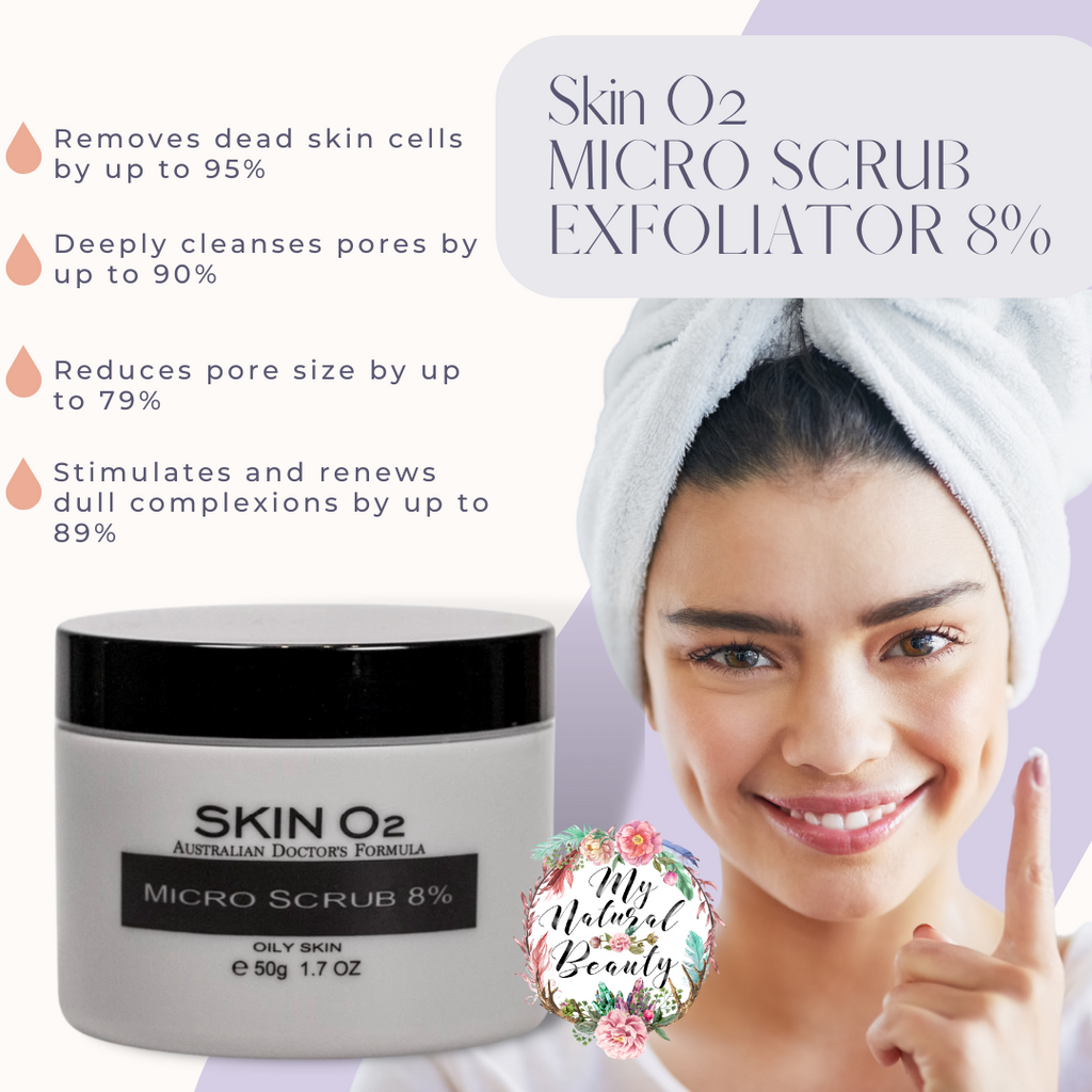 Skin O2 MICRO SCRUB EXFOLIATOR 8%    Skin O2- AUSTRALIAN DOCTOR'S FORMULA   Clear away dead skin cells and unclog pores with our Micro Scrub Exfoliator with 8% Glycolic Acid (AHA). 