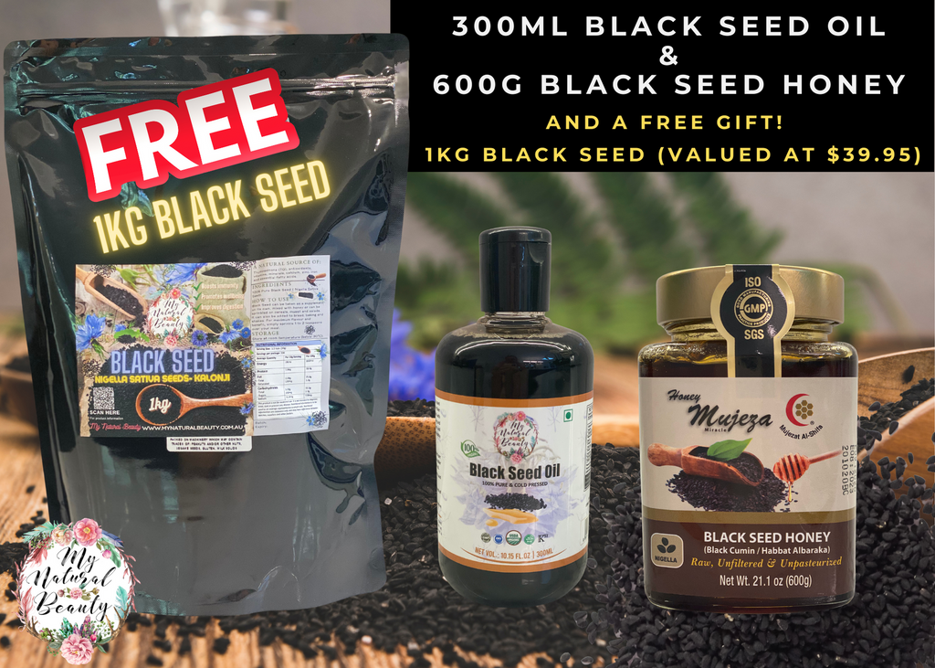 300g BLACK SEED OIL AND 600g BLACK SEED HONEY - with a FREE 1KG BLACK SEEDS . Natural Black Seed products Australia