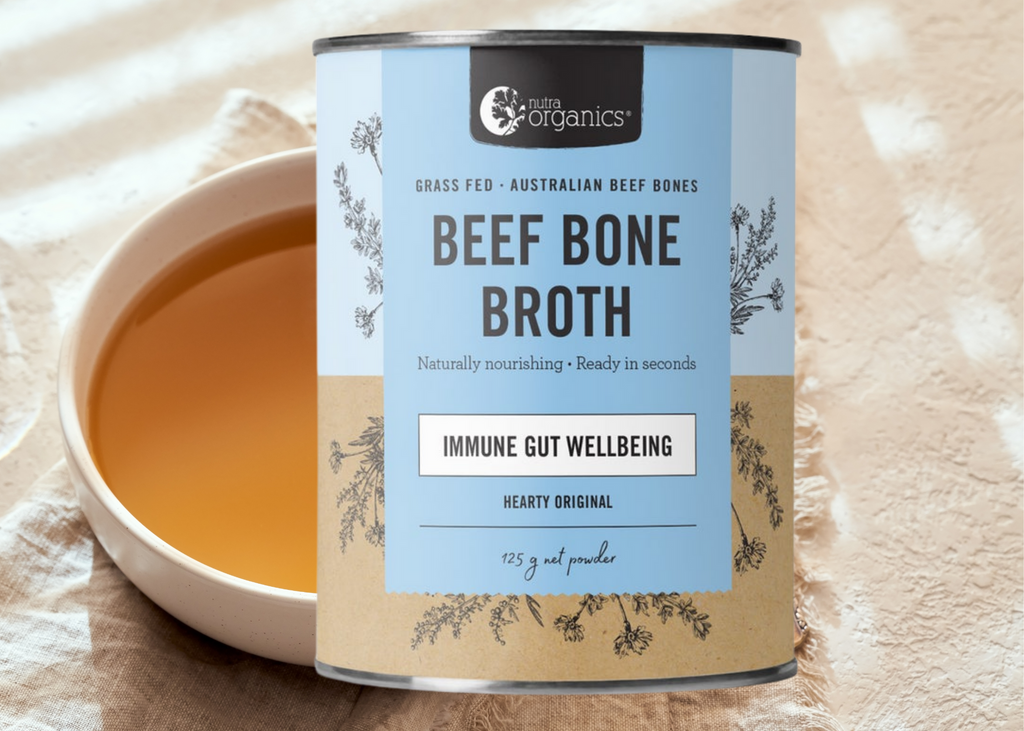 Beef Bone Broth Hearty Original- 125g BRAND: Nutra Organics Beef Bone Broth Hearty Original is naturally nourishing with a source of protein and collagen, Zinc, and B vitamins to support immunity, energy, and gut wellbeing~ Ready in seconds, as tasty and nutritious as homemade, and easy to take on the go.. Nutra Organics. Buy online Australia.
