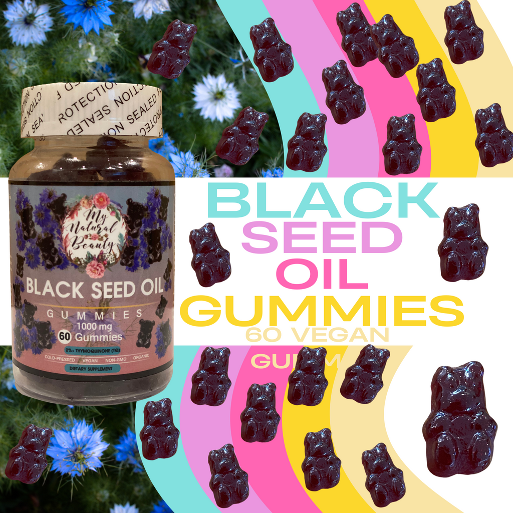 BLACK SEED OIL GUMMIES Australia- 60 Gummies    BLACK SEED OIL GUMMY BEARS. COLD-PRESSED.  MAXIMUM POTENCY. VEGAN. NON-GMO.    1000mg of Black Seed Oil per serving. 2% Thymoquinone (TQ).