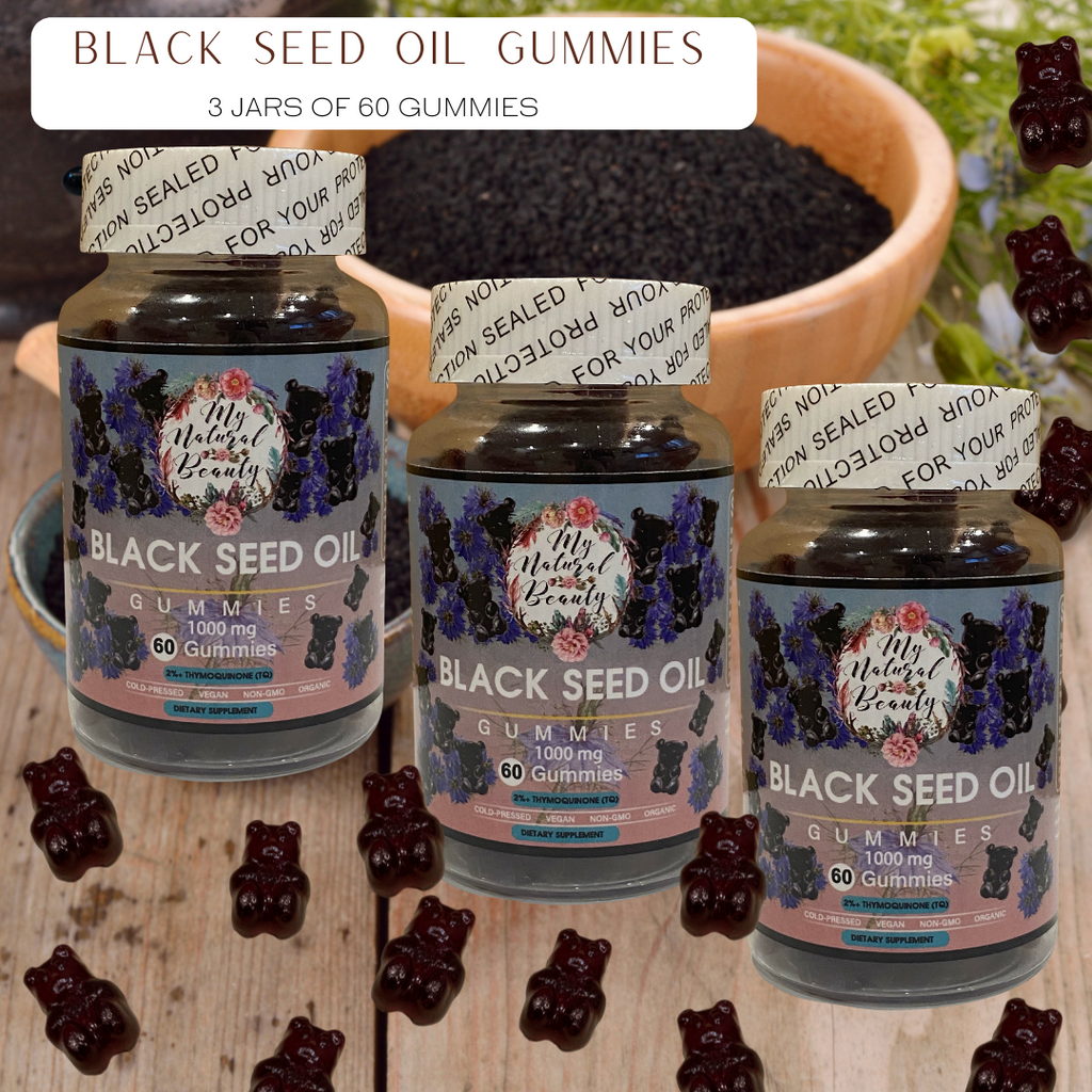  BLACK SEED OIL GUMMY BEARS. COLD-PRESSED.  MAXIMUM POTENCY. VEGAN. NON-GMO.      1000mg of Black Seed Oil per serving. 2% Thymoquinone (TQ).