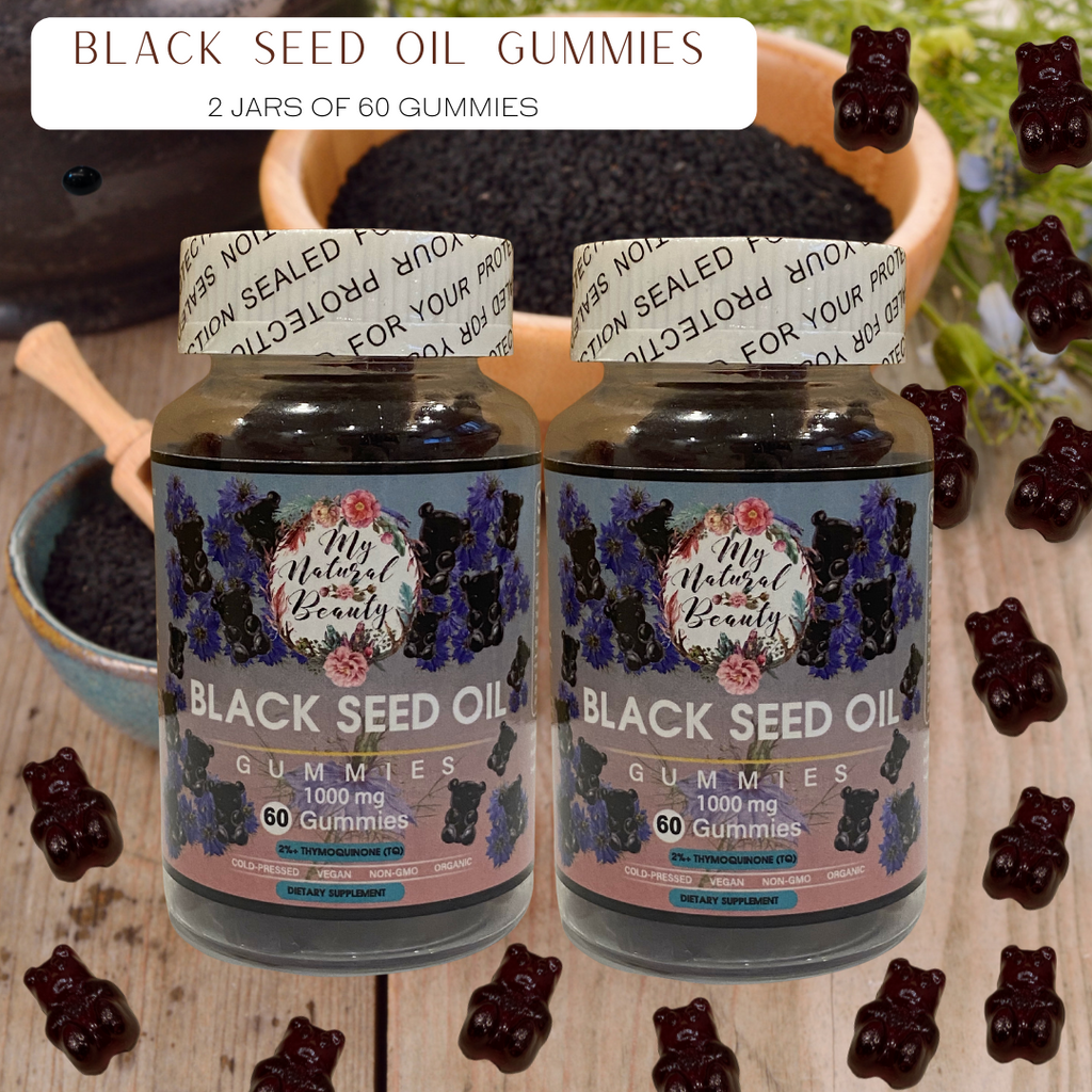 BLACK SEED OIL GUMMIES- 120 Gummies (2 jars of 60)     You will receive 2x jars of 60 gummies (120 gummies total). You will also receive free shipping Australia Wide! Save $10.00. Usually $39.95 per jar.   BLACK SEED OIL GUMMY BEARS. COLD-PRESSED.  MAXIMUM POTENCY. VEGAN. NON-GMO.      1000mg of Black Seed Oil per serving. 2% Thymoquinone (TQ). Australia.