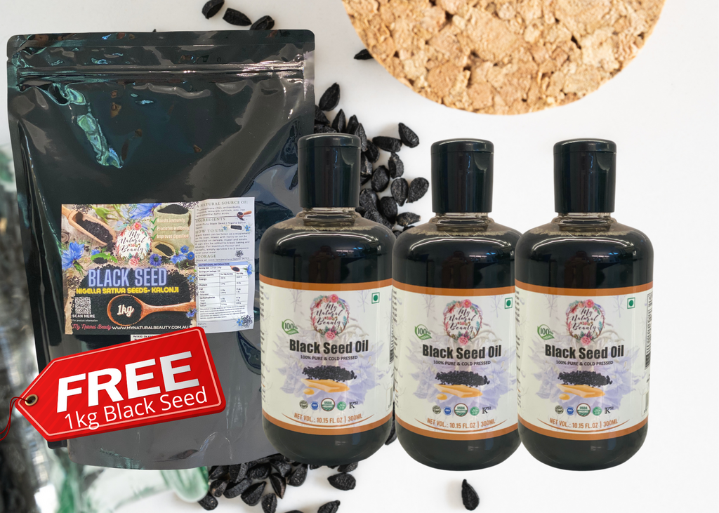 Organic Black Seed Oil. Bulk 900ml. 3 x 300ml Bottles. Buy online Sydney Australia. FREE Shipping PLUS a FREE 1kg Bag of Black Seed (Nigella Sativa Seed).