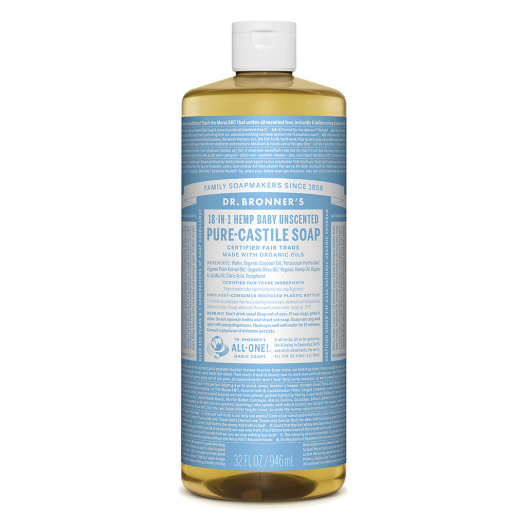 Dr. Bronner's Pure-Castile Soap Liquid (Hemp 18-in-1) Baby Unscented 946ml Buy online Australia