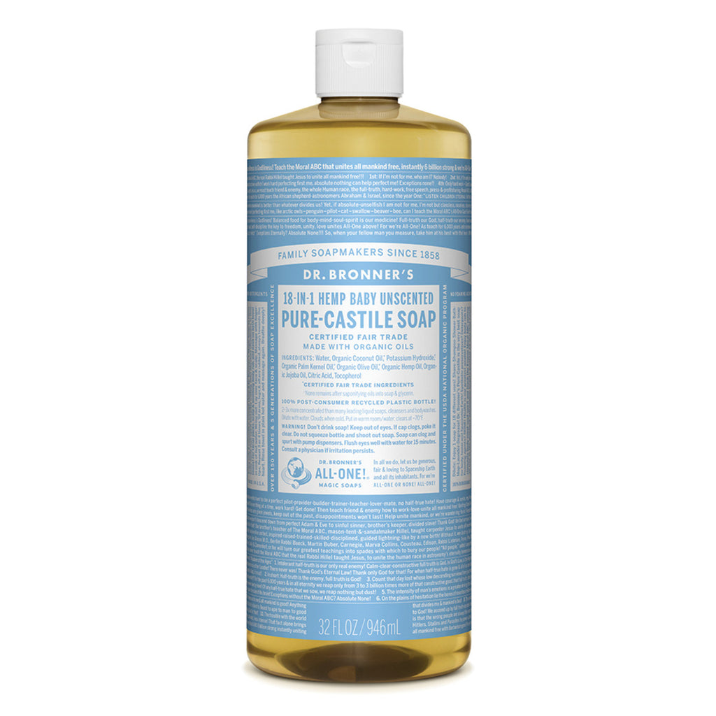 Dr. Bronner's Pure-Castile Soap Liquid (Hemp 18-in-1) Baby Unscented 946ml Buy online Sydney Australia. Free delivery over $60.00