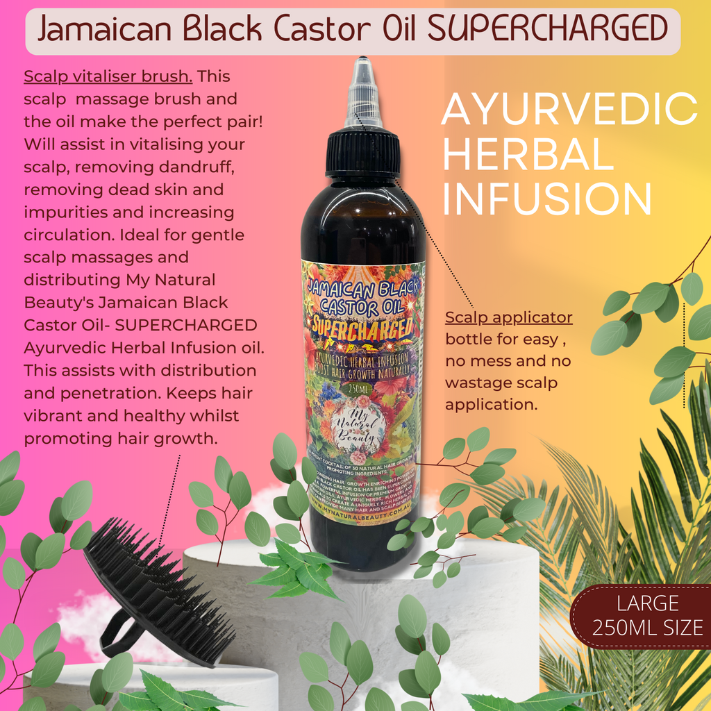 Jamaican Black Castor Oil SUPERCHARGED - Ayurvedic Herbal Infusion 250ml + FREE SCALP VITALISER BRUSH