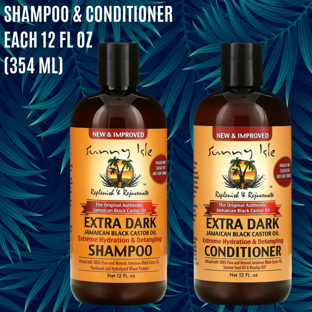 Description Paraben Free Sulfate Free Anti Fade Formula  Replenish & Rejuvenate  The Original Authentic Jamaican Black Castor Oil  Extreme Hydration & Detangling  Infused with 100% Pure and Natural Jamaican Black Castor Oil, Panthenol and Hydrolyzed Wheat Protein!  Wheat Protein 100% Jamaican Black Castor Oil  Panthenol . Sunny Isle Shampoo and Conditioner.