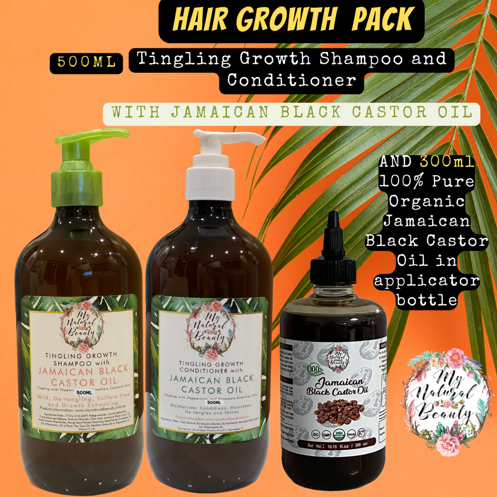 TINGLING GROWTH SHAMPOO with JAMAICAN BLACK CASTOR OIL Tingling with Peppermint and Rosemary Essential Oils