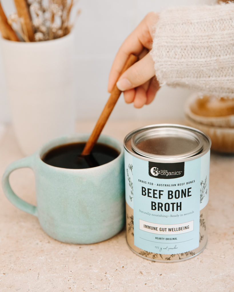 MORE INFO    Beef Bone Broth Hearty Original is naturally nourishing with a source of protein and collagen, Zinc, and B vitamins to support immunity, energy, and gut wellbeing~ Ready in seconds, as tasty and nutritious as homemade, and easy to take on the go. 