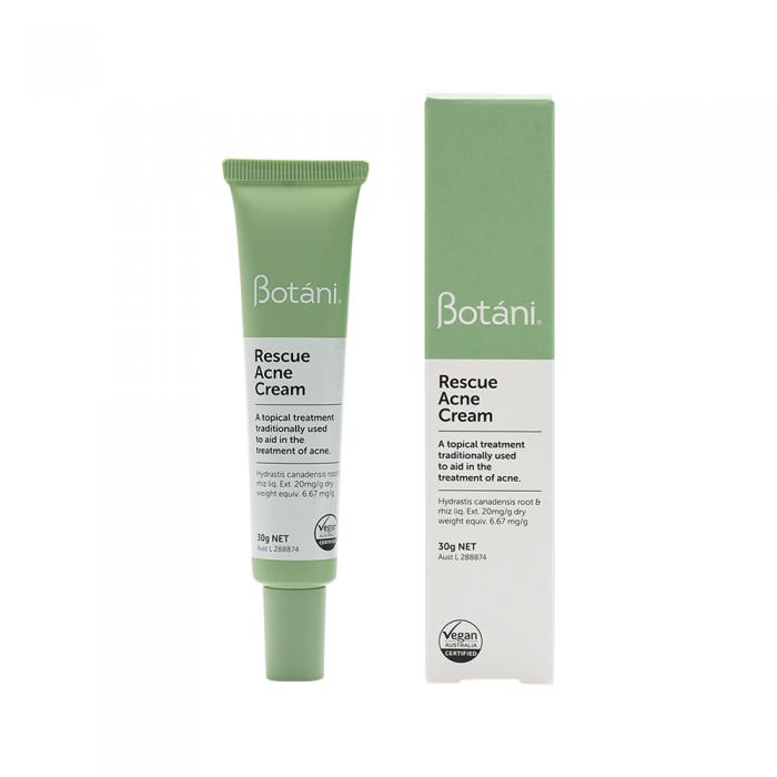 Botani Rescue Acne Cream 30g    ON SALE FOR A LIMITED TIME ONLY    FREE SHIPPING FOR ALL ORDERS OVER $60.00 AUSTRALIA WIDE   A multi-purpose topical acne cream to aid in the treatment of blemishes and acne.       Natural acne-fighting hero!     NEW clinical trial results     99.9% kill factor on the bacteria that causes acne in just 30 minutes ***  87% said it cleared pimples**  75% noticed it clears blackheads**