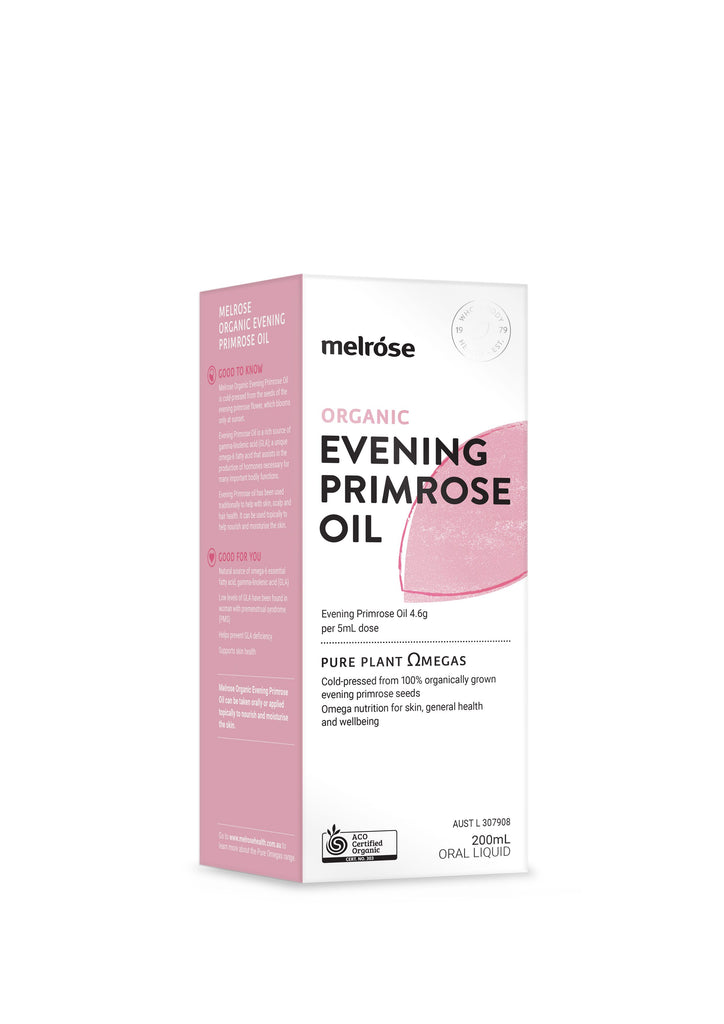 Melrose Organic Evening Primrose Oil 200ml (choose 1 or 2 bottles)     Please choose your option:   1x 200ml 2 x 200ml (This is the best value!)   Description:   Melrose Organic Evening Primrose Oil is cold-pressed from the seeds of the evening primrose flower, which blooms only at sunset. It is a rich source of gamma-linolenic acid (GLA); a unique omega-6 fatty acid that assists in the production of hormones necessary for many important bodily functions. 