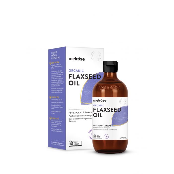 Melrose Organic Flaxseed Oil 500ml  FREE SHIPPING FOR ALL ORDERS OVER $60.00 AUSTRALIA WIDE     PRODUCT DETAILS:   Melrose Organic Flaxseed Oil is cold-pressed from organically grown flaxseeds. Flaxseed oil has one of the highest concentrations of plant-based essential fatty acid omega-3 alpha-linolenic acid (ALA) and is an excellent vegan alternative to fish oil. ALA is converted to eicosapentaenoic acid (EPA) and docosahexaenoic acid (DHA) in the body, which are essential fatty acids that help support bra