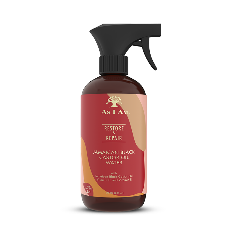 Jamaican Black Castor Oil Water- Restore and Repair - 473 ml (16 fl oz)  BRAND: As I Am     As I Am’s Nano-Blend evenly distributes Jamaican Black Castor Oil with Ceramide, Vitamin C & Vitamin E, onto your hair and skin.   Boosts and Locks Moisture needed to maintain healthy hair.   Perfect for Refreshing Dry Hair.