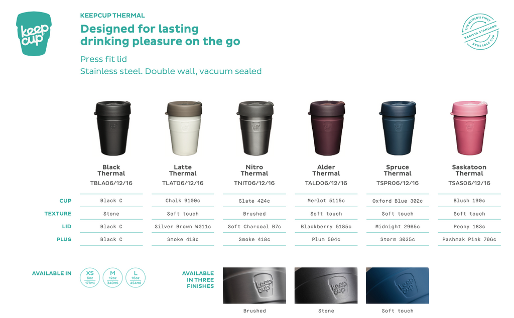 Black, Latte, Nitro, Alder, Spruce, Saskatoon Thermal Keep Cup KeepCup 12oz and 16oz