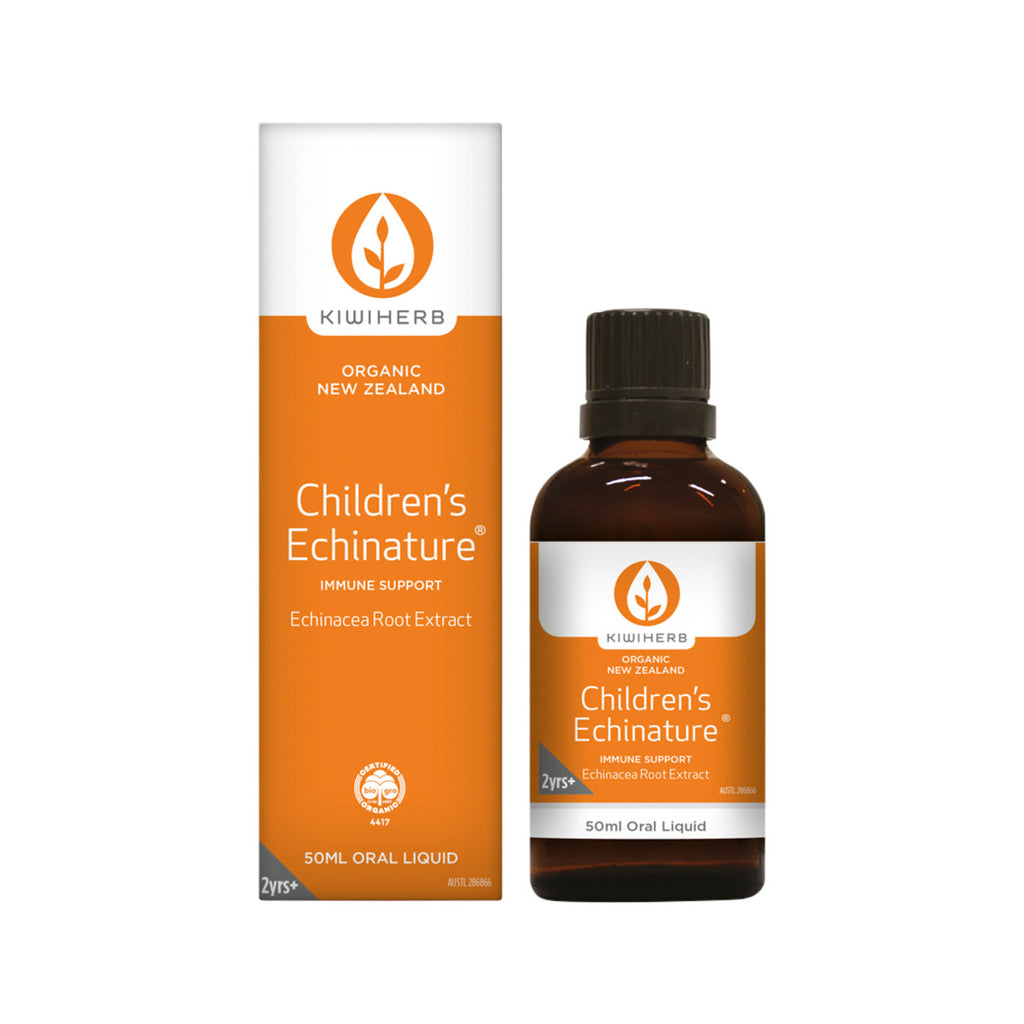  Children’s Echinature is the essential immune product for children, made from premium certified organic Echinacea root, in a base of organic apple juice with natural orange flavour.      Being in a convenient liquid form, Children's Organic Echinature is great for children who can't swallow tablets, and it also allows for greater dosage flexibility.      Kiwiherb Children’s Echinature is made from premium organic Echinacea root grown in the beautiful Canterbury Plains of New Zealand.