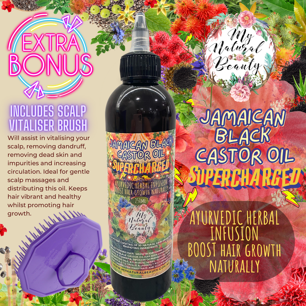 Jamaican Black Castor Oil SUPERCHARGED - Ayurvedic Herbal Infusion 250ml + FREE SCALP VITALISER BRUSH