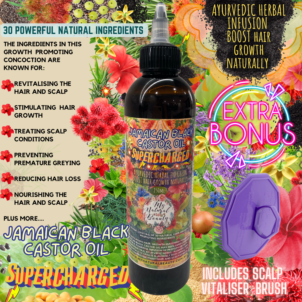 Jamaican Black Castor Oil SUPERCHARGED - Ayurvedic Herbal Infusion 250ml + FREE SCALP VITALISER BRUSH