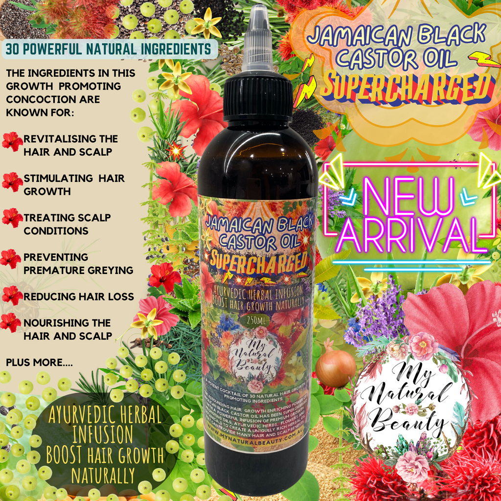 MY NATURAL BEAUTY   Jamaican Black Castor Oil  SUPERCHARGED  Ayurvedic Herbal Infusion   HAIR GROWTH STIMULATING HAIR AND SCALP OIL