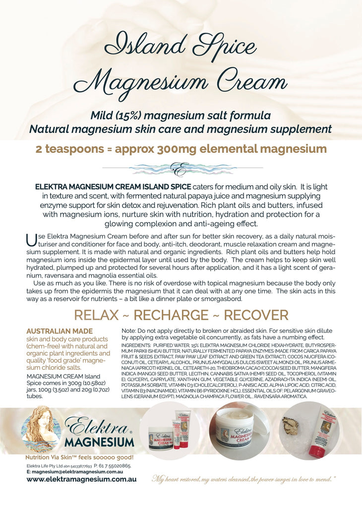 Elektra Magnesium Cream- Island Spice- 300g (10.58oz) jar