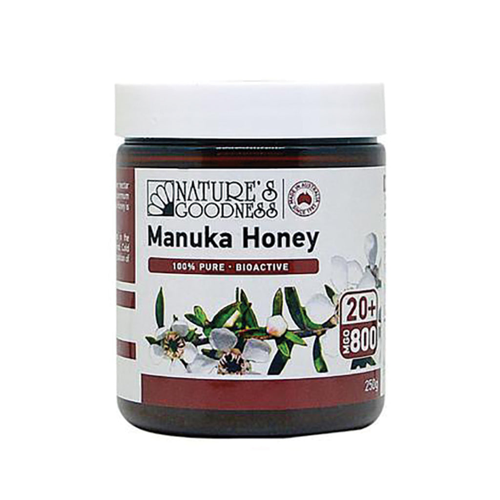 How It Works  Nature's Goodness Active Manuka Honey 20+ comes from the Southern Alps of the South Island of New Zealand. This area is recognised to produce the best Active Manuka Honey. Manuka honey also tastes great, and is a great boost for your dietary nutrient intake.Nature's Goodness 100% Pure Bioactive Manuka Honey MGO 800 250g. Sale Buy online australia