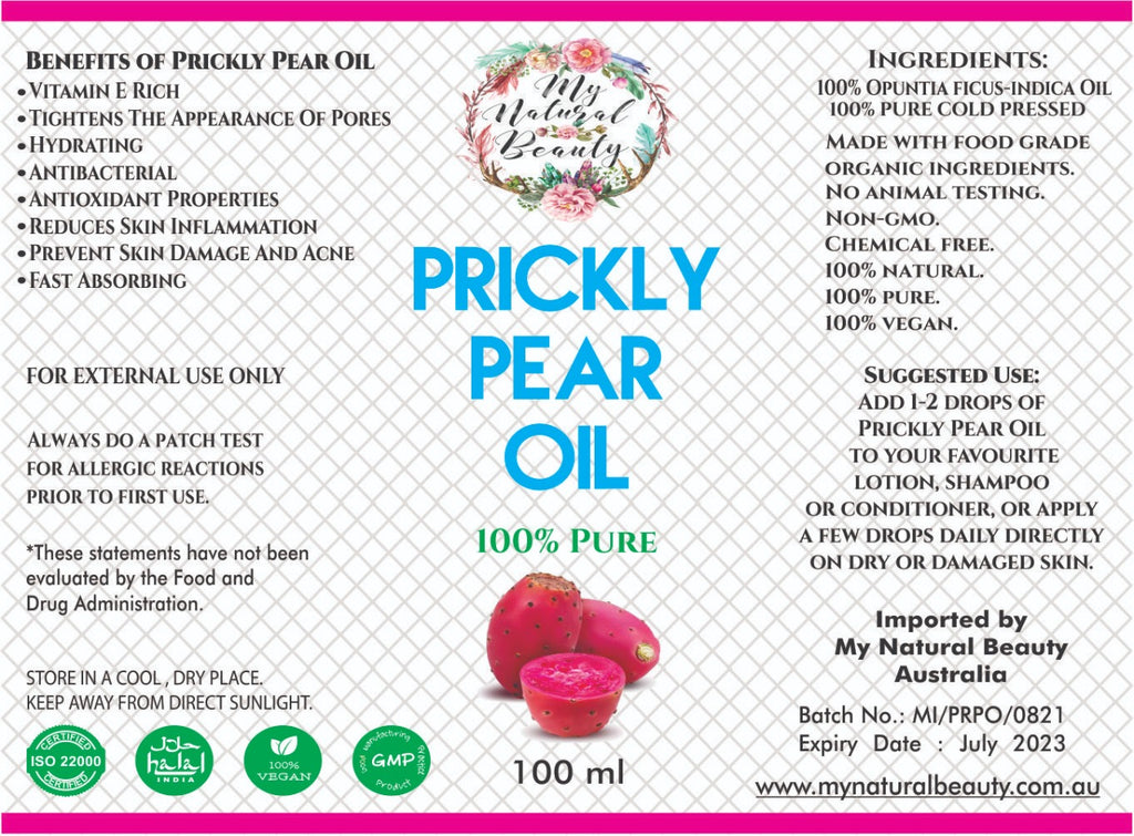 Prickly Pear Seed Oil  Australia– 100ml 100% Pure, Cold-Pressed and Organic 100% Pure Authentic Opuntia Ficus Indica Seed Oil from Morocco Authentic, Pure Prickly Pear Seed Oil from the original source.