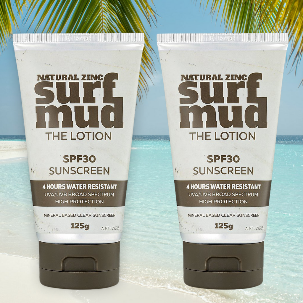 Natural Zinc. Zinc Oxide. SurfmudSome key features are:     ·      SPF30 Sunscreen  ·      4 Hrs Water Resistant  ·      Sweat Resistant  ·      Natural Ingredients  ·      Reef Safe  ·      Recyclable Packaging   ·      Australian Made  ·      Free from chemical UV filters, petrochemicals, silicones, PABA, mineral oils, and artificial fragrances.  ·      Made for active, aquatic lifestyles, Surfmud is a mineral-based physical barrier that covers and protects the skin from the external environment.  ·      