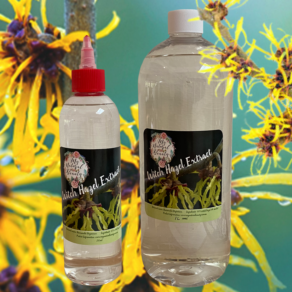 Witch Hazel Extract   Botanical name: Hamamelis Virginiana    Size Options- 250ml, 1 Litre, 2 Litre Bulk (2x 1 Litre)    Product Description:  A very versatile product with over 30 known uses, Witch Hazel Extract is used for a multitude of conditions which all make it such a valuable and widely used product. It is great addition to your skincare formulation.
