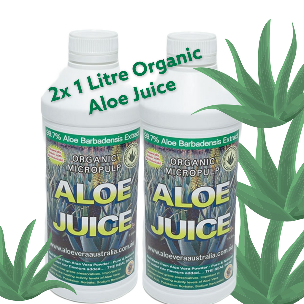 2x 1 Litre Organic Aloe Juice (Micropulp). 99.7% Pure Food grade Aloe Vera Juice for drinking. Free Shipping for all orders over $60.00 Australia Wide