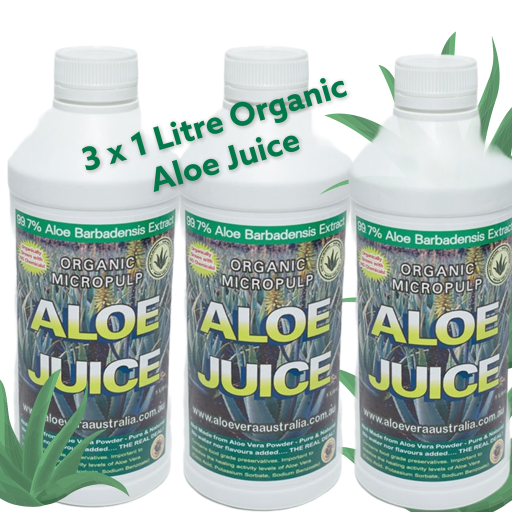 3x 1 Litre Organic Aloe Juice (Micropulp). 99.7% Pure Food grade Aloe Vera Juice for drinking
