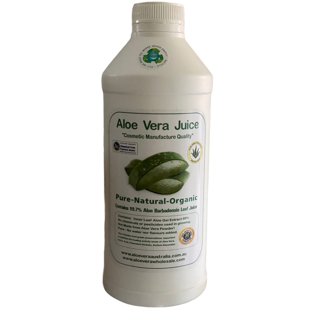 ALOE VERA JUICE- 1 Litre- Cosmetic Manufacture  Cosmetic Manufacture Quality Pure-Natural-Organic Contains 99.7% Aloe Barbadensis Leaf Juice Perfect as an ingredient in DYI cosmetics, hand sanitisers etc