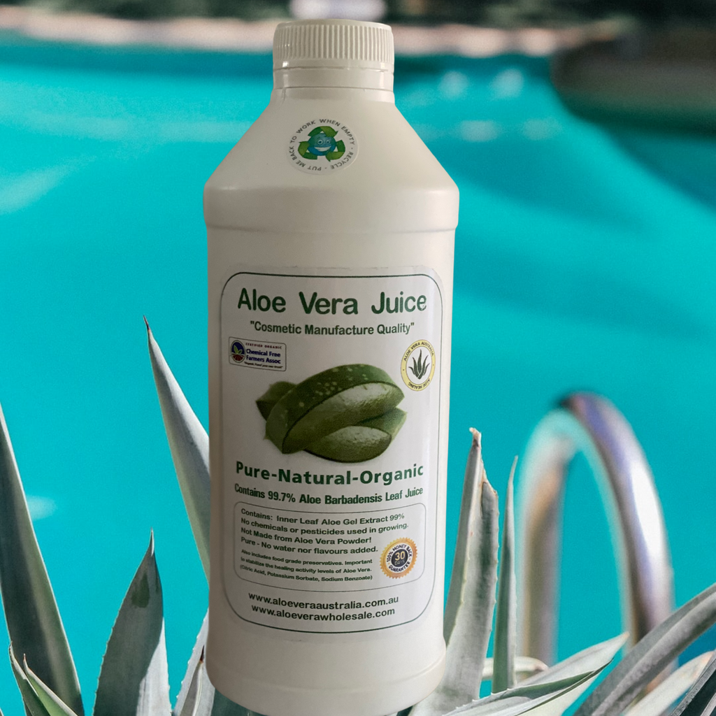  PRODUCT INFORMATION:  •	Barbadensis Leaf Juice •	Aloe Vera Juice obtained from the inner leaf gel of potent Aloe Barbadensis Variety. •	Grown Organically in rich & fertile volcanic soils. •	Very high in beneficial polysaccharides •	Contains all the vitamins, minerals, amino acids and trace elements of the living plant. •	Vitamins: A, B2, B6, B12, C and E.