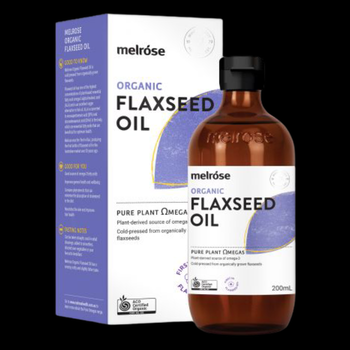 Features/ Indications:   - Good source of omega-3 fatty acids - May improve general health and wellbeing - Contains phytosterols that can minimise the absorption of cholesterol in the diet - Nourishes the skin and may improve hair health   Ingredients:   100% Organic Flaxseed Oil