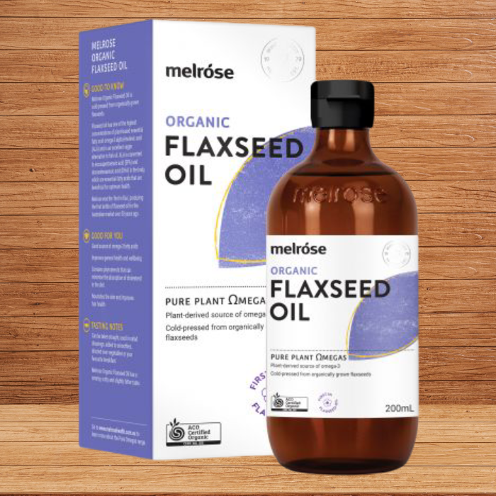 Melrose was the ‘first in flax’, producing the first bottle of flaxseed oil for the Australian market over 30 years ago. It has a creamy, nutty and slightly bitter taste.     Features/ Indications:   - Good source of omega-3 fatty acids - May improve general health and wellbeing - Contains phytosterols that can minimise the absorption of cholesterol in the diet - Nourishes the skin and may improve hair health   Ingredients:   100% Organic Flaxseed Oil   Directions for use:    Can be taken straight, used in 