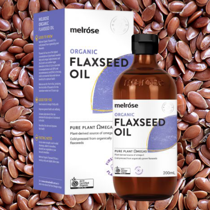Melrose Organic Flaxseed Oil 500ml  FREE SHIPPING FOR ALL ORDERS OVER $60.00 AUSTRALIA WIDE     PRODUCT DETAILS:   Melrose Organic Flaxseed Oil is cold-pressed from organically grown flaxseeds. Flaxseed oil has one of the highest concentrations of plant-based essential fatty acid omega-3 alpha-linolenic acid (ALA) and is an excellent vegan alternative to fish oil. ALA is converted to eicosapentaenoic acid (EPA) and docosahexaenoic acid (DHA) in the body, which are essential fatty acids that help support bra