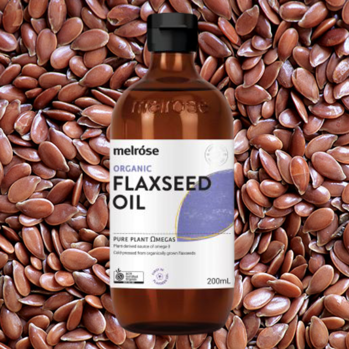Melrose was the ‘first in flax’, producing the first bottle of flaxseed oil for the Australian market over 30 years ago. It has a creamy, nutty and slightly bitter taste.     Features/ Indications:   - Good source of omega-3 fatty acids - May improve general health and wellbeing - Contains phytosterols that can minimise the absorption of cholesterol in the diet - Nourishes the skin and may improve hair health   Ingredients:   100% Organic Flaxseed Oil   Directions for use:    Can be taken straight, used in 