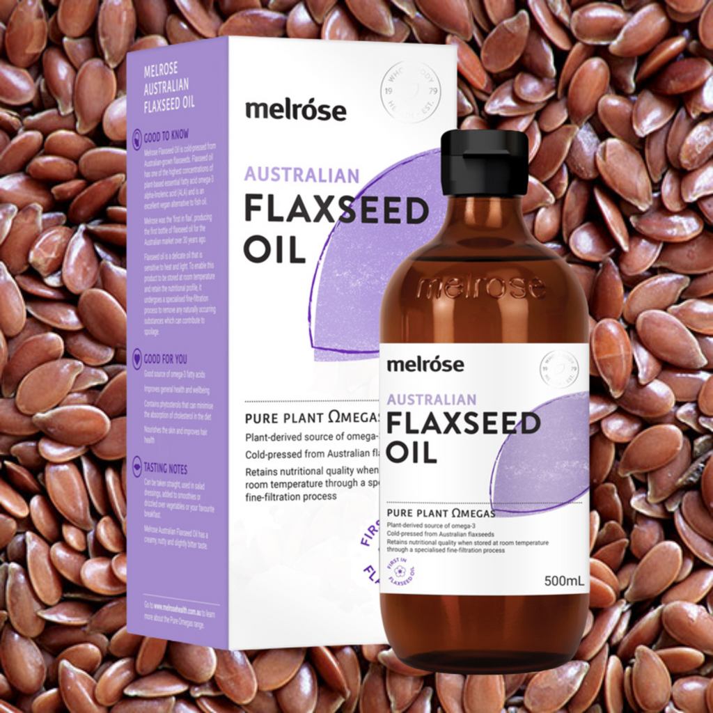 Melrose Australian Flaxseed Oil 500ml   PRODUCT DETAILS:  Melrose Flaxseed Oil is cold-pressed from Australian-grown flaxseeds. Flaxseed oil has one of the highest concentrations of plant-based essential fatty acid omega-3 alpha-linolenic acid (ALA) and is an excellent vegan alternative to fish oil.
