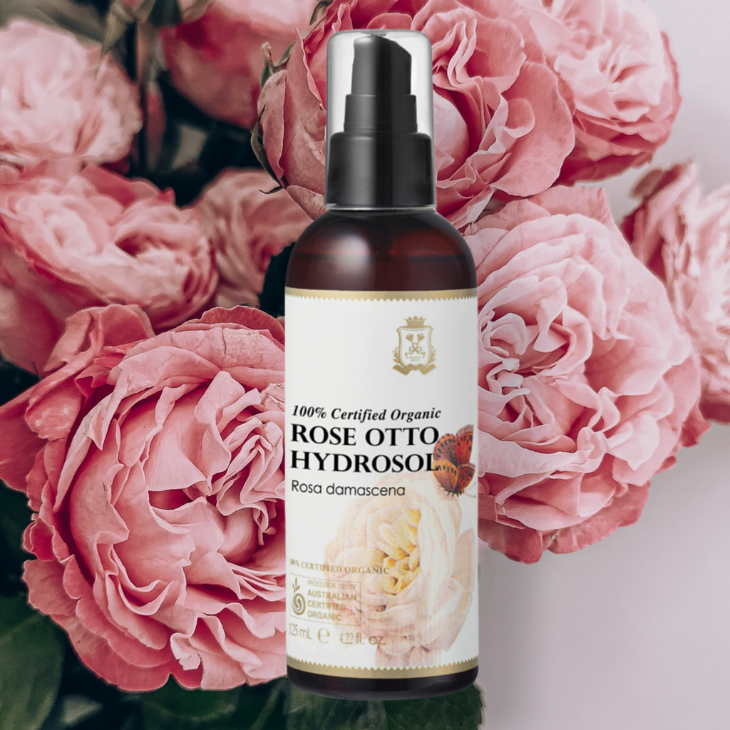Bulgarian Rose Otto Hydrosol. Organic. Buy online Sydney.Hydrate and refresh your skin with this delicate 100% certified organic floral water distilled from the petals of rosa damascena. Your skin will feel refreshed, hydrated and more supple and your senses uplifted.  Botanical Name:	Rosa damascena Method of Extraction: 	Distillation Parts of Plant Used:	Flower  Origin: 	Bulgaria    * All natural and pure floral water as is from nature, without any artificial additives.  * No Alcohol. No Artificial Fragran