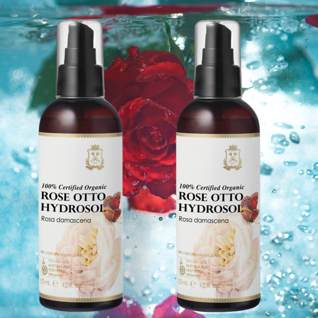 Ausganica 100% Certified Organic Hydrosol Rose Otto 125ml 2 pack.Hydrate and refresh your skin with this delicate 100% certified organic floral water distilled from the petals of rosa damascena. Your skin will feel refreshed, hydrated and more supple and your senses uplifted.