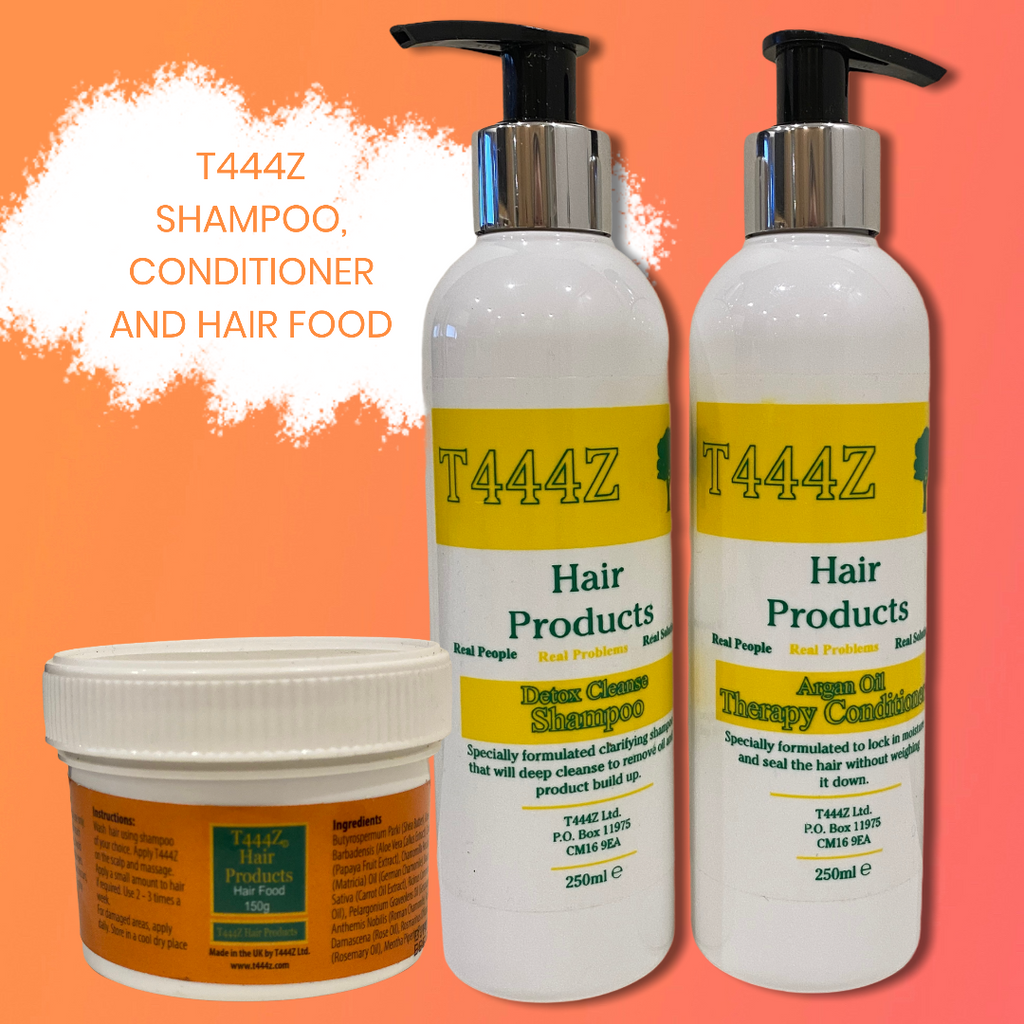 T444Z Shampoo, Conditioner and T444Z. zThis bundle contains:    1 x T444Z 250ml Detox Cleanse Shampoo   1 x T444Z 250ml Argan Oil Therapy Conditioner   1 x T444z Hair food -150g Hair Food Bundle. Amazing reviews. Australian stock.