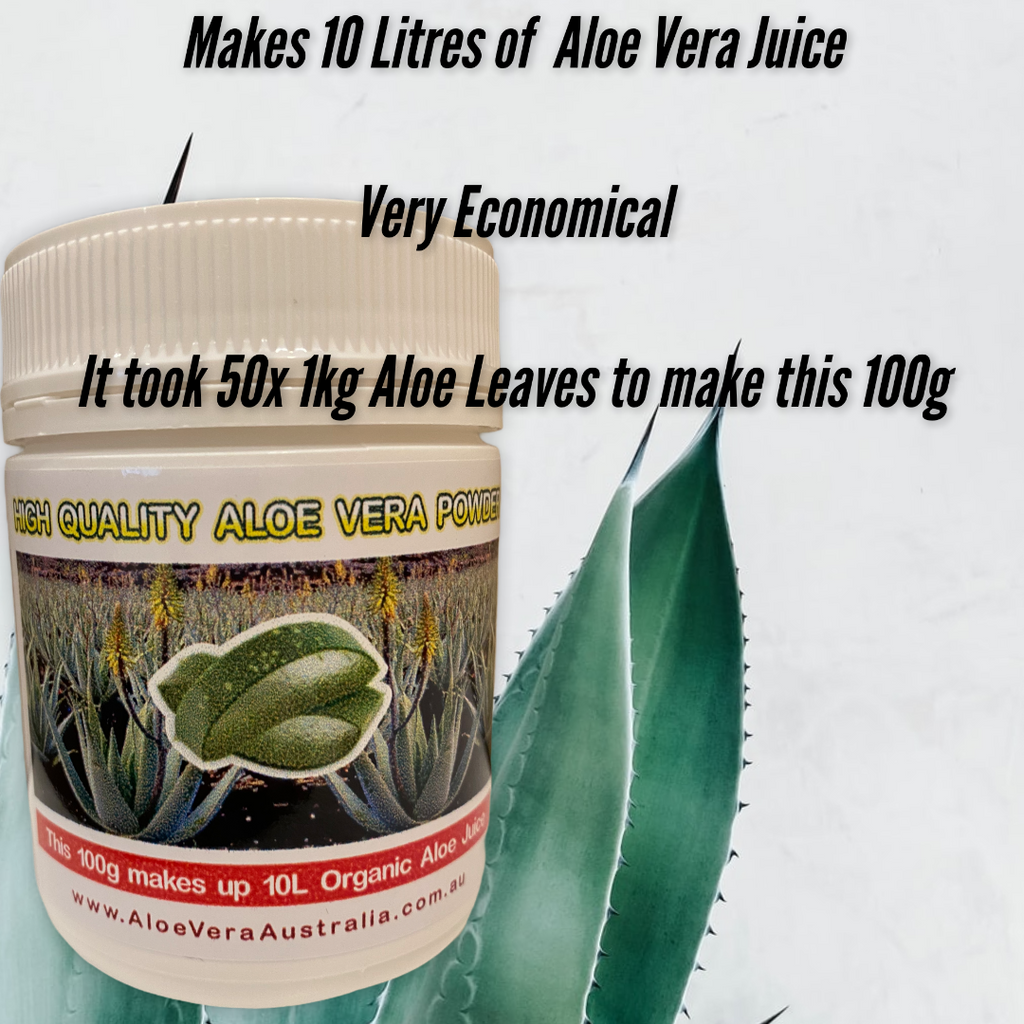 Premium Aloe Vera Powder 100g Makes 10 Lts Aloe Vera Juice  Free Shipping for all orders over $60.00 Australia wide.     Organically Grown Aloe Vera No Preservatives  Brand- Aloe Vera Australia    