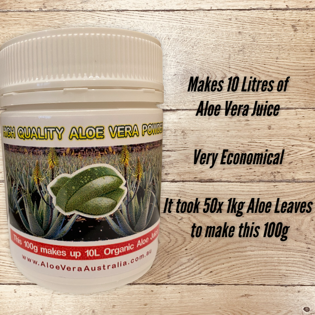 Premium Aloe Vera Powder 100g Makes 10 Lts Aloe Vera Juice  Free Shipping for all orders over $60.00 Australia wide.     Organically Grown Aloe Vera No Preservatives  Brand- Aloe Vera Australia    