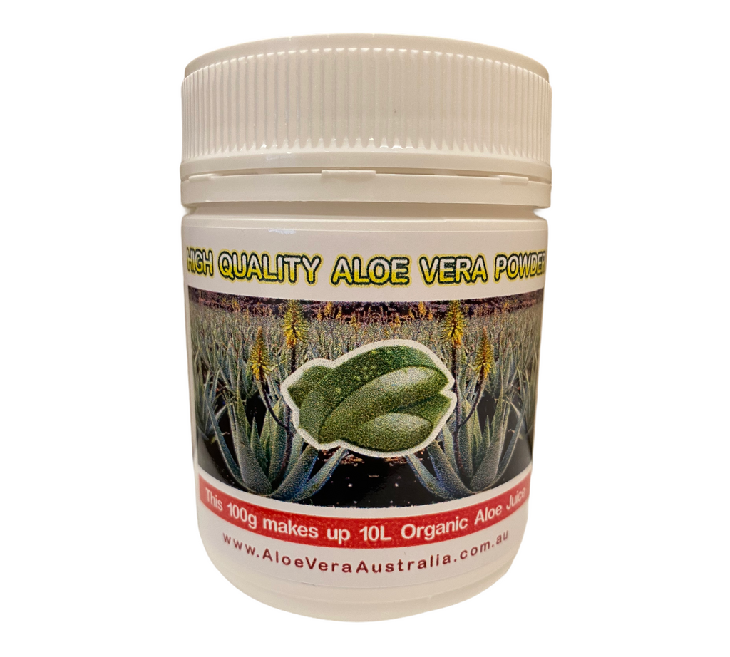 Aloe Vera powder 100g Aloe Vera Australia   Unique mix of 200:1 Dehydrated & Spray dried Organic Aloe Vera Inner leaf gel No Preservatives added – It took 50 x 1kg Aloe leaves to make this 100g  