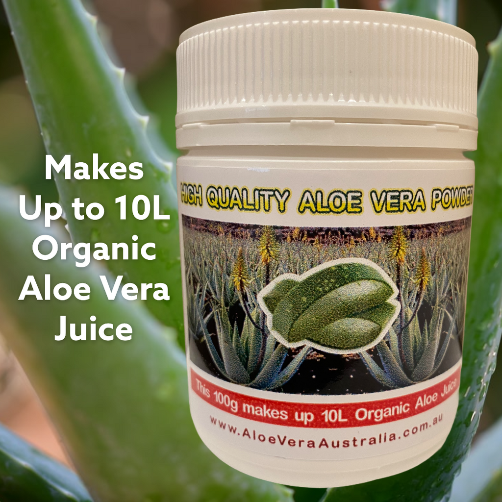 Premium Aloe Vera Powder 100g Makes 10 Lts Aloe Vera Juice  Free Shipping for all orders over $60.00 Australia wide.     Organically Grown Aloe Vera No Preservatives  Brand- Aloe Vera Australia    