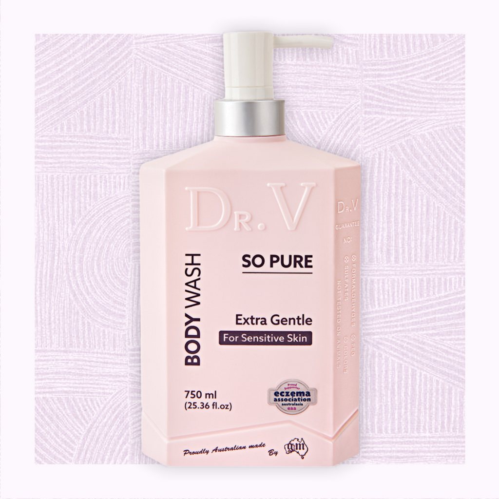 Dr. V so pure body wash.FEATURES/ INDICATIONS:  This soothing body wash may bring relief to the symptoms of eczema and other skin irritations, providing a natural, nourishing and delicate solution for bathing.
