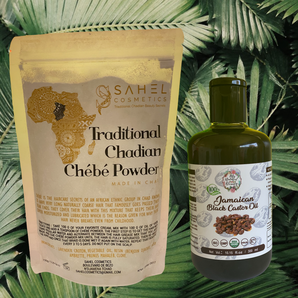 300ml Organic Jamaican Black Castor Oil and 150g CHEBE POWDER THIS PRODUCT SHIPS FREE AUSTRALIA WIDE!    THIS IS THE ULTIMATE NATURAL HAIR GROWTH PACK. CHÉBÉ POWDER ASSISTS WITH GROWING YOUR HAIR BY KEEPING IT SUPER MOISTURISED AND COMBATING HAIR LOSS DUE TO BREAKAGE. JAMAICAN BLACK CASTOR OIL ASSISTS WITH REGROWING HAIR FROM THE ROOTS. 