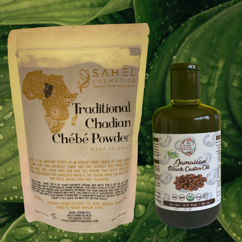 300ml Organic Jamaican Black Castor Oil and 150g CHEBE POWDER THIS PRODUCT SHIPS FREE AUSTRALIA WIDE!    THIS IS THE ULTIMATE NATURAL HAIR GROWTH PACK. CHÉBÉ POWDER ASSISTS WITH GROWING YOUR HAIR BY KEEPING IT SUPER MOISTURISED AND COMBATING HAIR LOSS DUE TO BREAKAGE. JAMAICAN BLACK CASTOR OIL ASSISTS WITH REGROWING HAIR FROM THE ROOTS. 