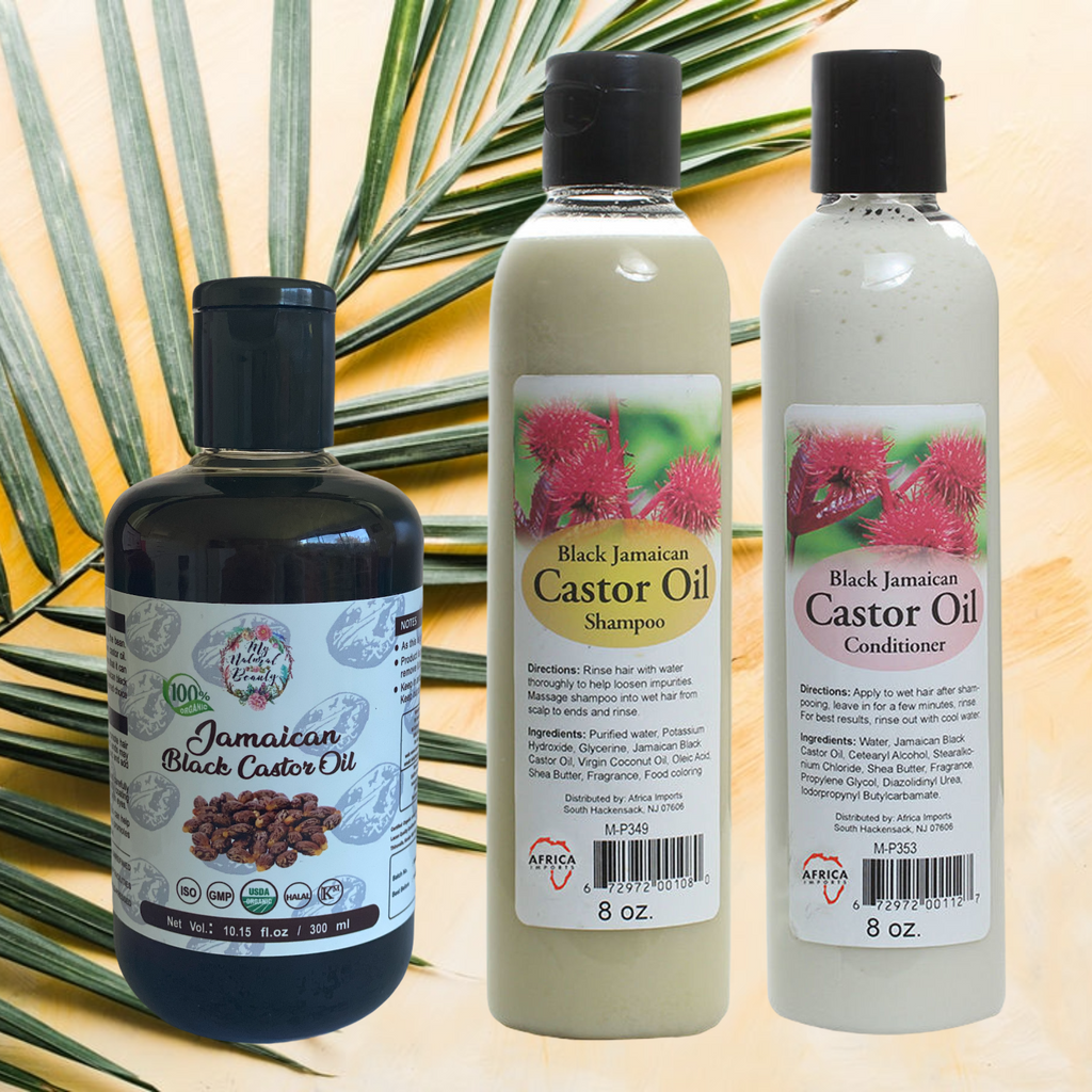 Jamaican Black Castor Oil Hair Growth Bundle- 300ml Jamaican Black Castor Oil and a 236ml Jamaican Black Castor Oil Shampoo and Conditioner set.    FREE SHIPPING FOR ALL ORDERS OVER $60.00 AUSTRALIA WIDE!     The ultimate Natural Hair Growth Bundle. Contains:  1x 300ml Organic 100% Pure Jamaican Black Castor Oil  1x 236ml Jamaican Black Castor Oil Shampoo  1x 236ml Jamaican Black Castor Oil Conditioner