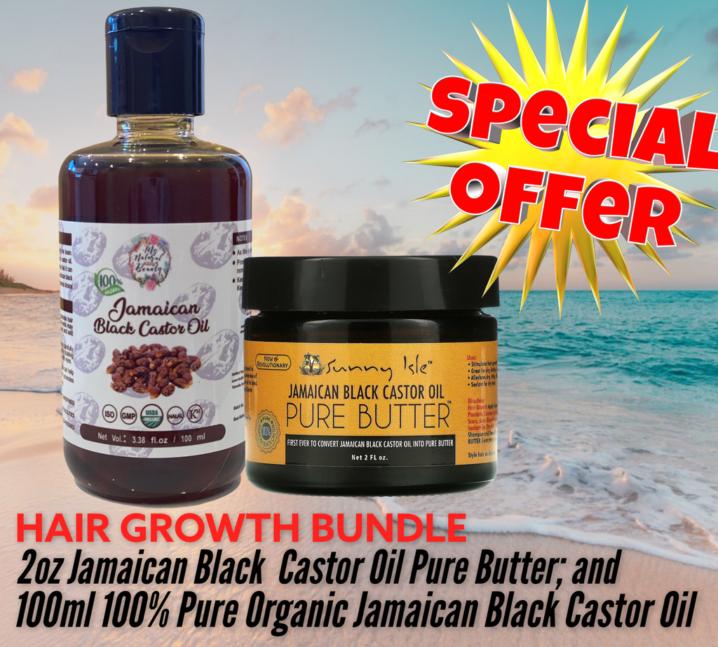 HAIR GROWTH BUNDLE-100% Pure Organic Jamaican Black Castor Oil 100ml and Sunny Isle Jamaican Black Castor Oil Pure Butter 2 fl oz (59.15ml)