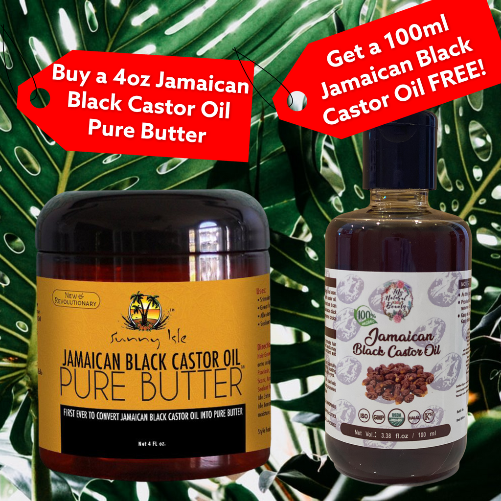 Sunny Isle Jamaican Black Castor Oil Pure Butter 4 fl oz (118 mls ) and receive a 100ml 100% Pure Organic Jamaican Black Castor Oil FREE.   You are purchasing 1x Sunny Isle Jamaican Black Castor Oil Pure Butter 4 fl oz (118 mls ) . You will get the following product as a gift valued at $29.95 absolutely FREE!  1x 100% Pure Organic Jamaican Black Castor Oil 100ml (Usually $29.95) FREE!